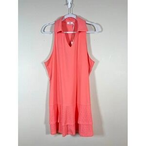 Aryeh Esther Racerback Athletic Dress Wms XL Coral Pink Collar V-Neck Ruffle